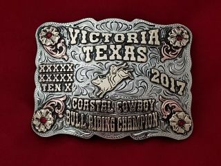 2017 Vintage Rodeo Trophy Buckle Victoria Texas Bull Riding Champion 355