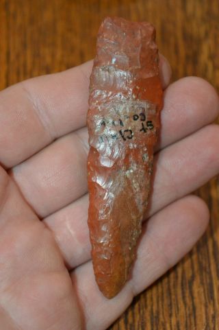 Heavily Water Worn Early Archaic Agate Basin Red Flint St.  Clair Co,  Il 3.  5 X 1