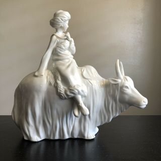 Rare Chinese Culture Revolution Blanc De Chine Porcelain Woman Yak Cattle Statue