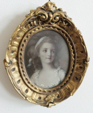 Antique Miniature Portrait Colored Painted Photo Framed Gesso Oval Frame