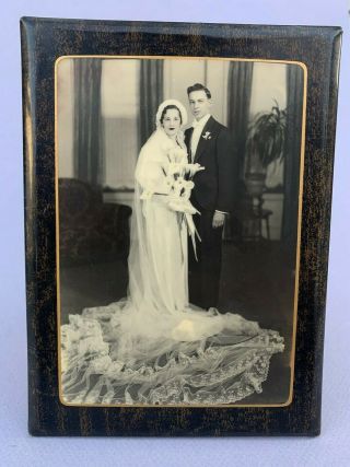 Rare Antique Gorgeous Wedding Photo Hand Colored And Framed Mounted To Metal