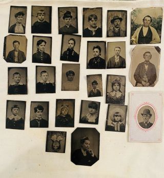 Group Of Antique Small Tin Types (25)
