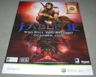 Vintage Fable 2 Microsoft Xbox Promotional Launch Poster 22 " X 28 " Metallic Rare