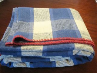 Vintage Ralph Lauren Blue Ivory Buffalo Plaid Wool Blanket 88 " X 92 " Full Twin