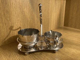 Vintage Antique Silver Plated Sugar Bowl & Milk Jug In Tray