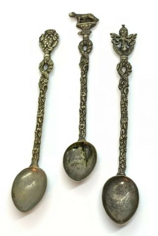 Antique Silver Plate Long Stem 7 1/4” Italy Spoons Figural Frienze B