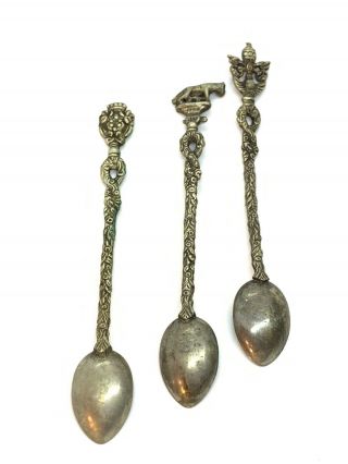 ANTIQUE SILVER PLATE LONG STEM 7 1/4” ITALY SPOONS FIGURAL FRIENZE B 2