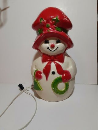 Vintage Snowman Woman W/ Purse Lighted Christmas Blow Mold 14 " Union Products