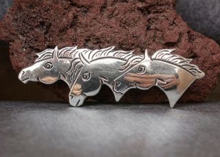 Navajo - Triple Horse Pin/pendant Sterling Silver By Lee Charley - Native American