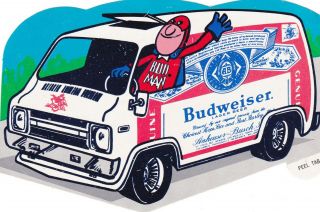 Budweiser Bud Man Driving Van Decal Sticker Vintage Authentic Ad 1970 