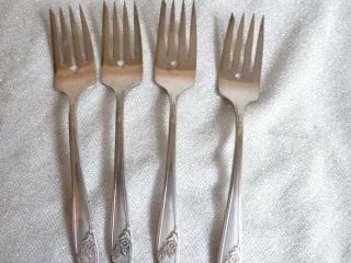 Oneida " Queen Bess Ii " Silver Plate Salad Fork Set Of (4)