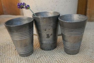 3 Vintage Gaskell & Chambers Pewter Gill Spirit Measures 1/4 Gill,  2 X 1/6 Gill
