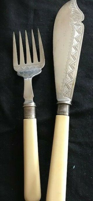 Victorian Silver Plated Fish Knife And Fork Serving Set.  Maker C.  B & Co