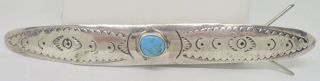 Navajo 3.  75 " Sterling Silver Turquoise Stamp Work Hair Barrette