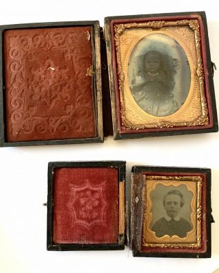 Vintage Daguerreotype Photo In Leather Cases (g16)