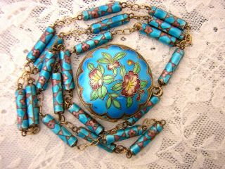 Vintage Chinese Export Sterling Silver Enamel Pill Box Locket Pendant Necklace