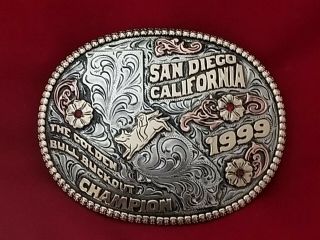 1999 Vintage Rodeo Trophy Belt Buckle San Diego Calif Bull Riding Champion 586