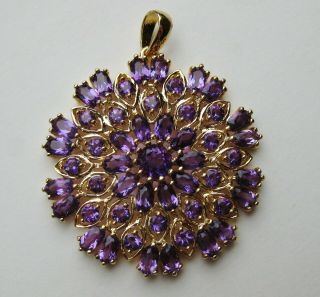 Vtg Sterling Silver Gold Vermeil Purple Amethyst Large Gemstone Necklace Pendant