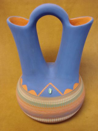 Native American Navajo Pottery Hand Painted Wedding Vase By R & V