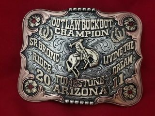 2011 Rodeo Trophy Belt Buckle Tombstone Arizona Bronc Ridin Champion Vintage 572