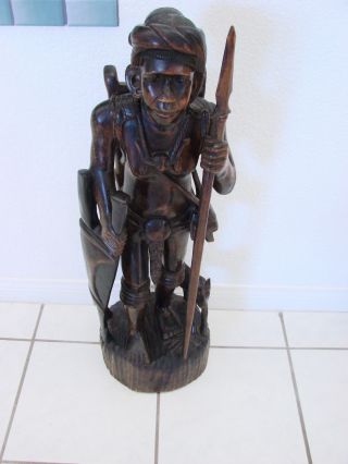 34 " Hand Carved Wood Igorot Hunter Statue Philippines Warrior Tribal Figure