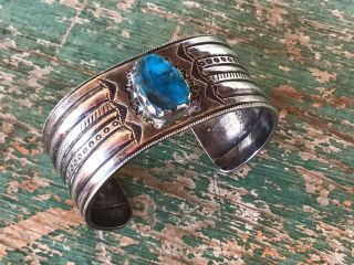 Heavy Greg Lewis Acoma / Laguna Pueblo Silver And Turquoise Bracelet