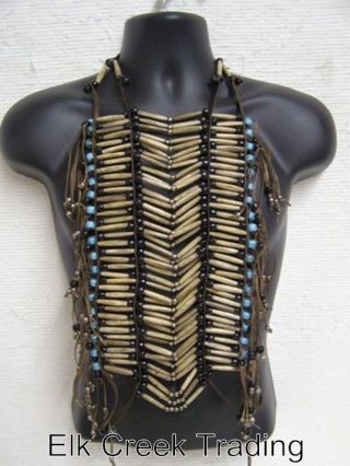 Hand Crafted Native American Style Regalia Hairpipe Antique/blue Breastplate