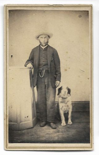 Antique Cdv Photo Identified Strange Man With His Dog