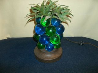 Vintage Mid Century Blue & Green Lucite Grape Cluster Pineapple Table Lamp