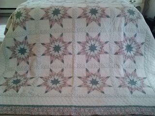 Vintage Hand Quilted Pieced&sewn Star Patchwork Cotton Quilt - 80x82 - Lovely