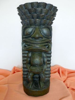 Vintage Large 16 " Resin Tiki Statue Figurine Tongue Sticking Out Hawaii Luau