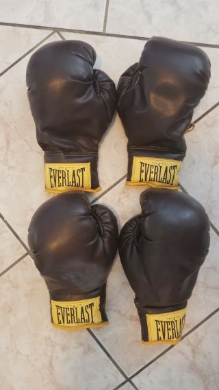 2 Pairs Vintage Leather Everlast Boxing Training Gloves Model 2924 Retro Laced