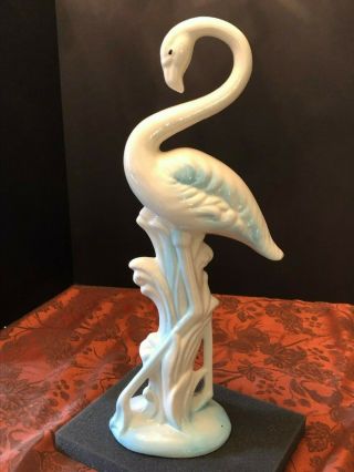Rare Vintage 17 " Tall Ceramic Blue & White Flamingo Figurine Incredible
