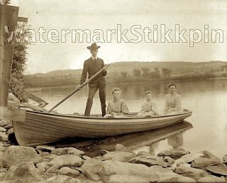 1890s Era Photo Glass Negative Young Man And Ladies On Lake Boat Ride Mass Ma