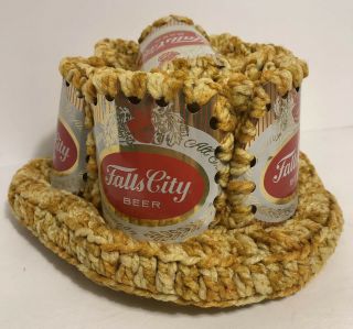 Falls City Beer Aluminum Can Hat Knitted Crochet Yarn Unique Louisville Kentucky