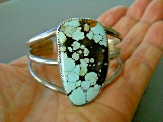 Native American Navajo Striking Turquoise Sterling Silver Cuff Bracelet By Jr