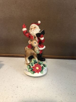 Vintage Josef Originals Christmas Santa And Rudolph Music Box Figurine 7 - 3/4”