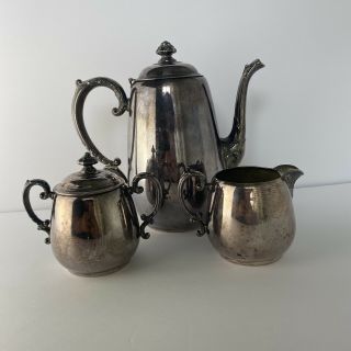 Wm Rogers 3 Piece Silverplate Victorian Sugar Creamer Teapot Coffee Tea Set