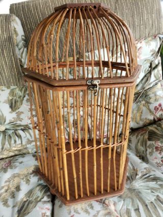 Vintage Bamboo Rattan Hexagon Bird Cage Ball Feet