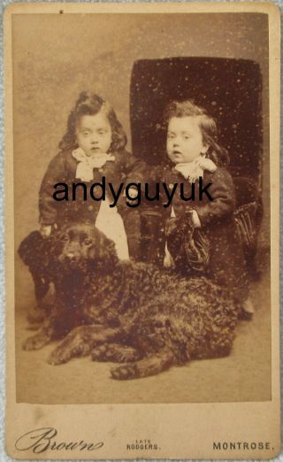 Cdv Curly Coated Retriever Dog Children Matching Outfit Montrose Scotland Photo