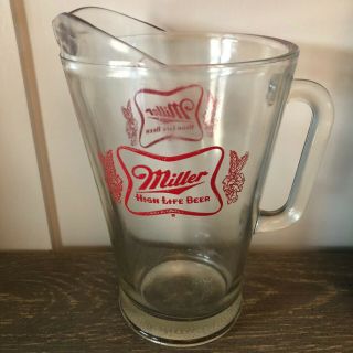 Vintage " Miller High Life Beer " Glass Pitcher Bar / Man Cave