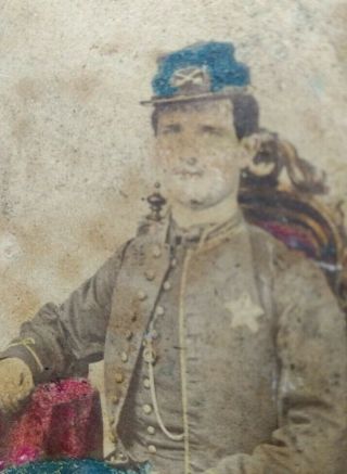 NY Partially Id ' ed Union Cavalry Trooper Hand Tinted CDV trimmed / Star on Coat 2