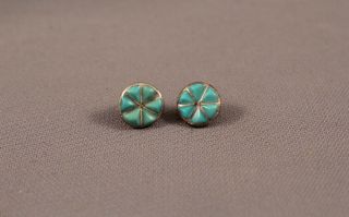 Vintage Zuni Silver And Turquoise Earrings - Studs