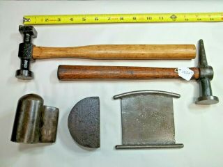 Auto Body Tools,  Vintage (2) Auto Body Hammers & (3) Dolly - Dent Anvils