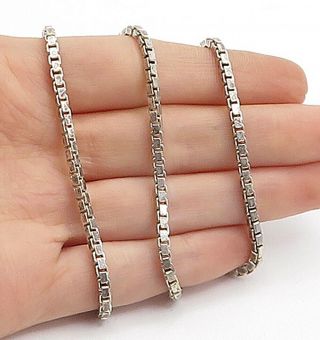 925 Sterling Silver - Vintage Minimalist Square Box Link Chain Necklace - N3240