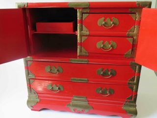 Vintage Handmade Large Red Jewelry Box / Trunk / Chest