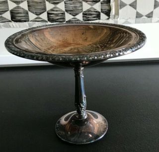 Vintage Oneida Silverplate Pedestal Compote Candy Dish Lovely Patina For Decor