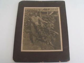 Vtg 1910 - 1920 Photo Of Man With Motorcycle