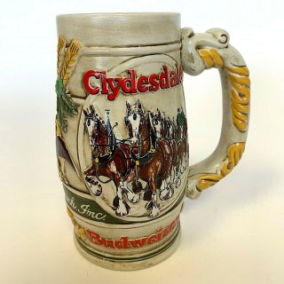 Rare Budweiser Anheuser Busch 1983 Holiday Clydesdale Beer Stein Mug Ceramarte