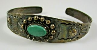 Fred Harvey Era Turquoise Cuff Bracelet Sterling Silver Vintage 16.  1 Grams